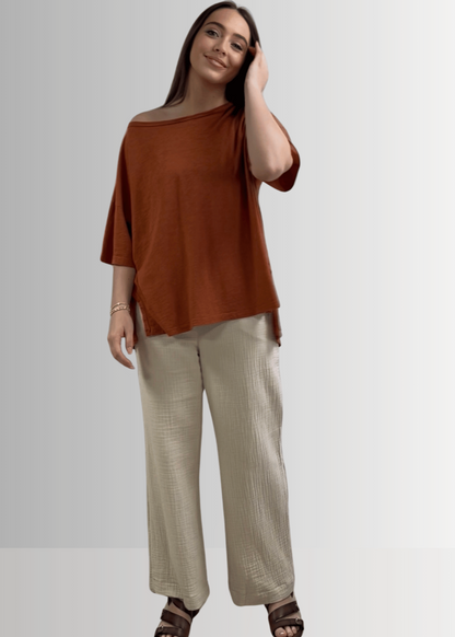 Aubree Cotton Garment Dyed Slub Top in Gingerbread