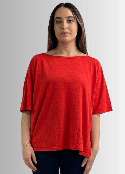 Aubree Cotton Garment Dyed Slub Top in Crimson Red