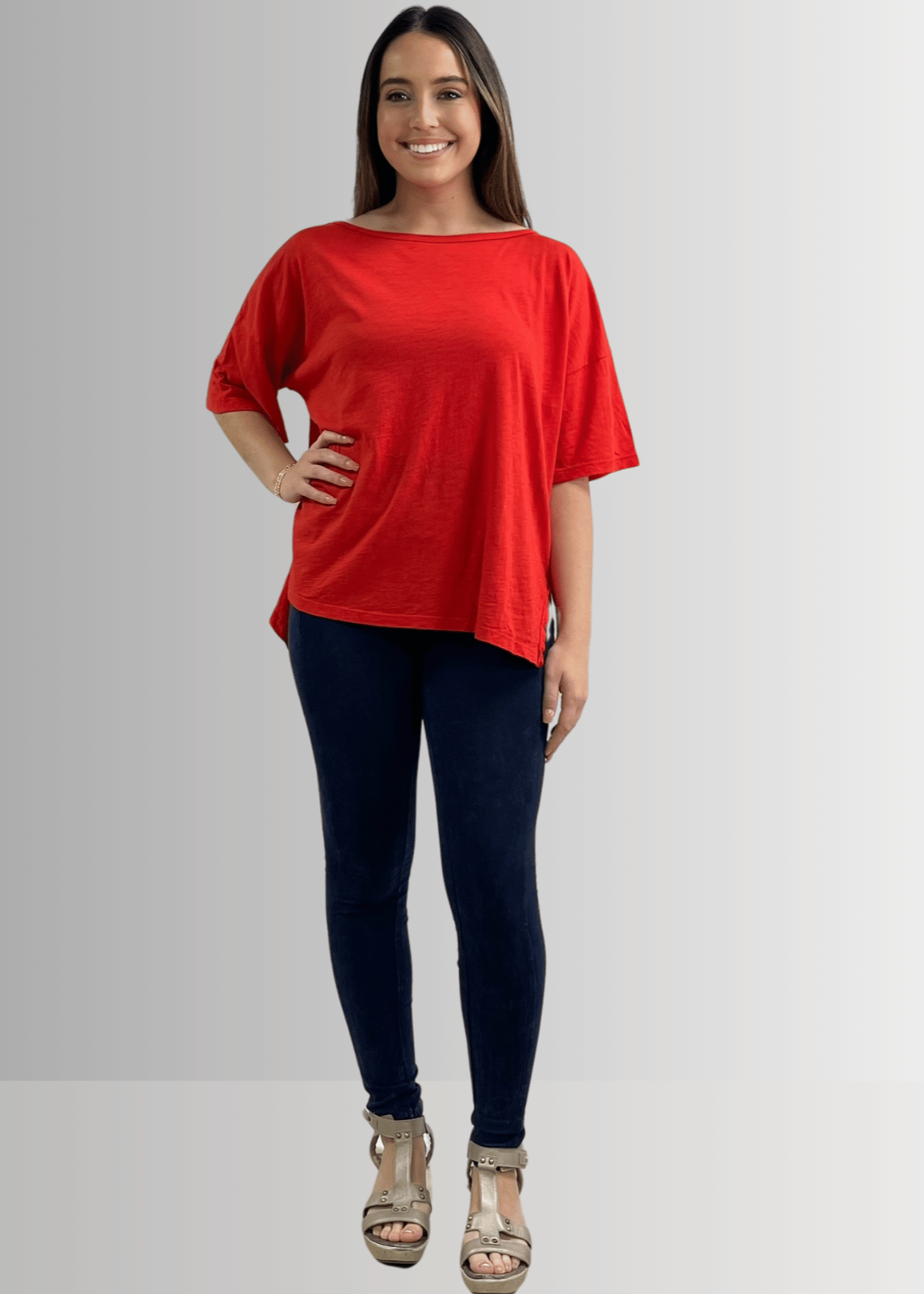 Aubree Cotton Garment Dyed Slub Top in Crimson Red