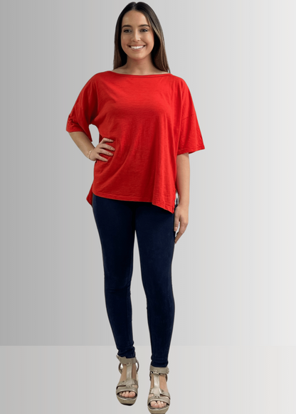 Aubree Cotton Garment Dyed Slub Top in Crimson Red