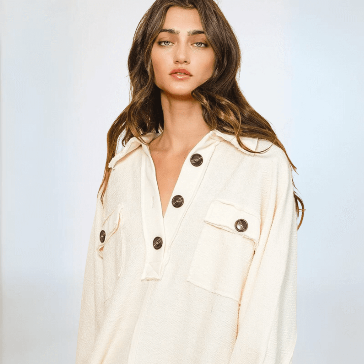 French Terry Long Slouchy Henley Made in USA