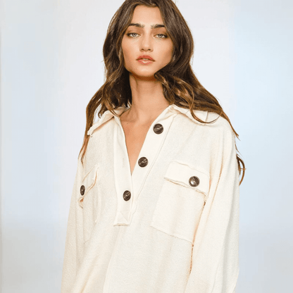 French Terry Long Slouchy Henley Made in USA