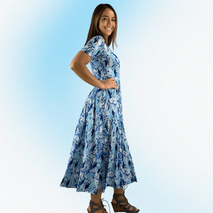 Shades of Blue Geometric Midi Dress