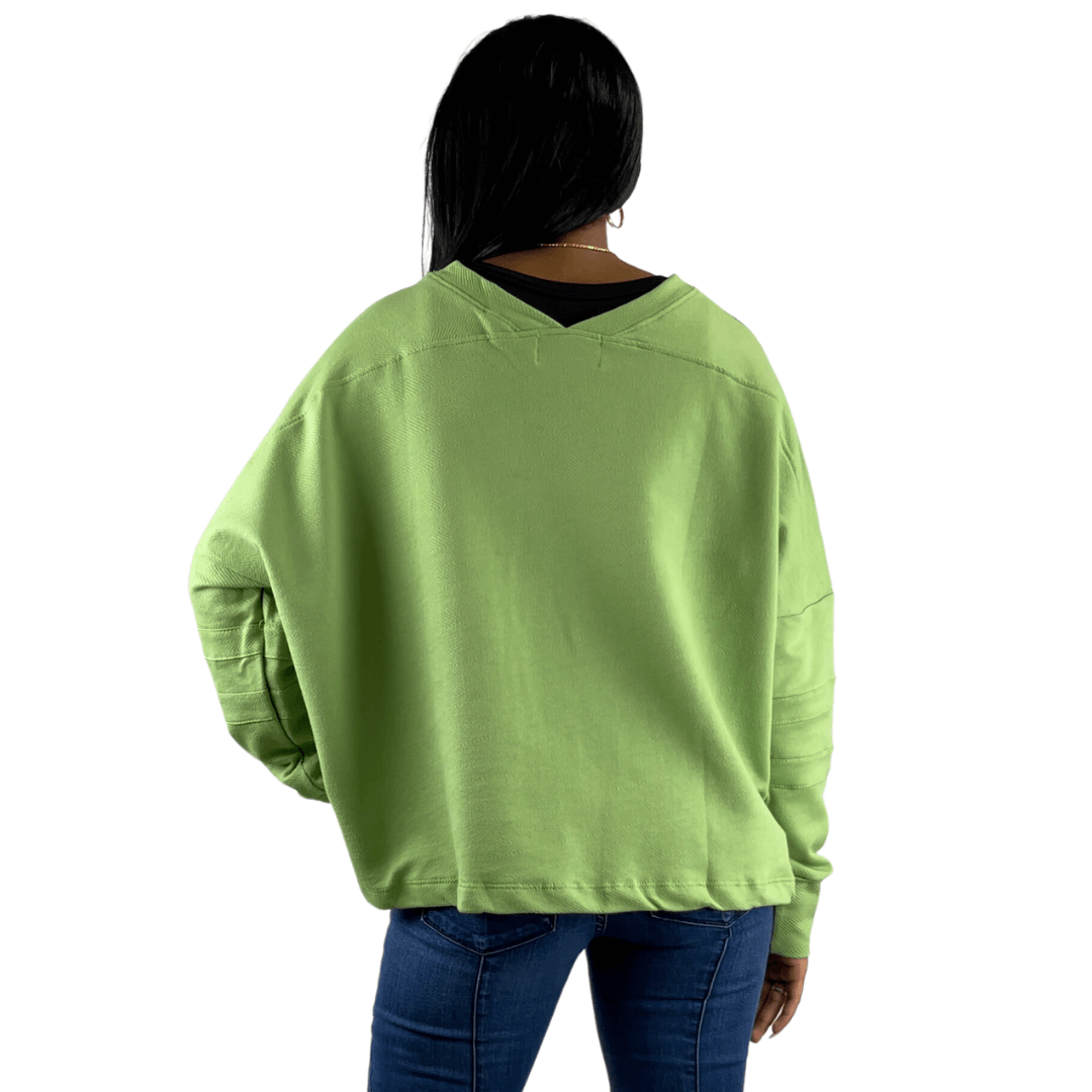 Mint Green V-Neck Cotton Sweatshirt Made in USA