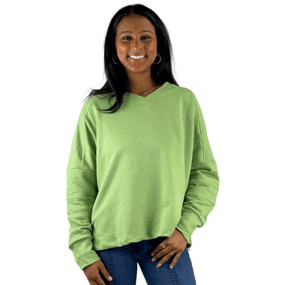 Mint Green V-Neck Cotton Sweatshirt Made in USA