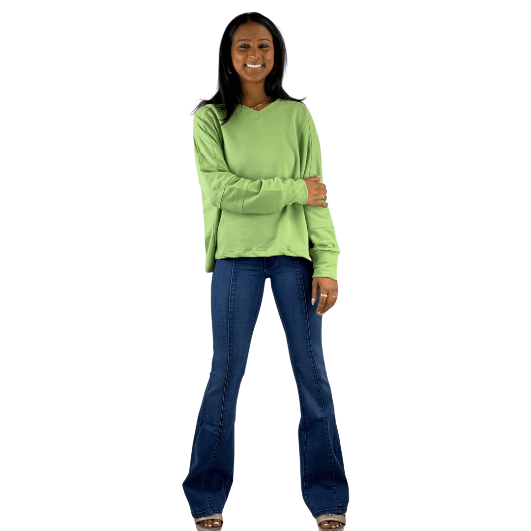 Mint Green V-Neck Cotton Sweatshirt Made in USA