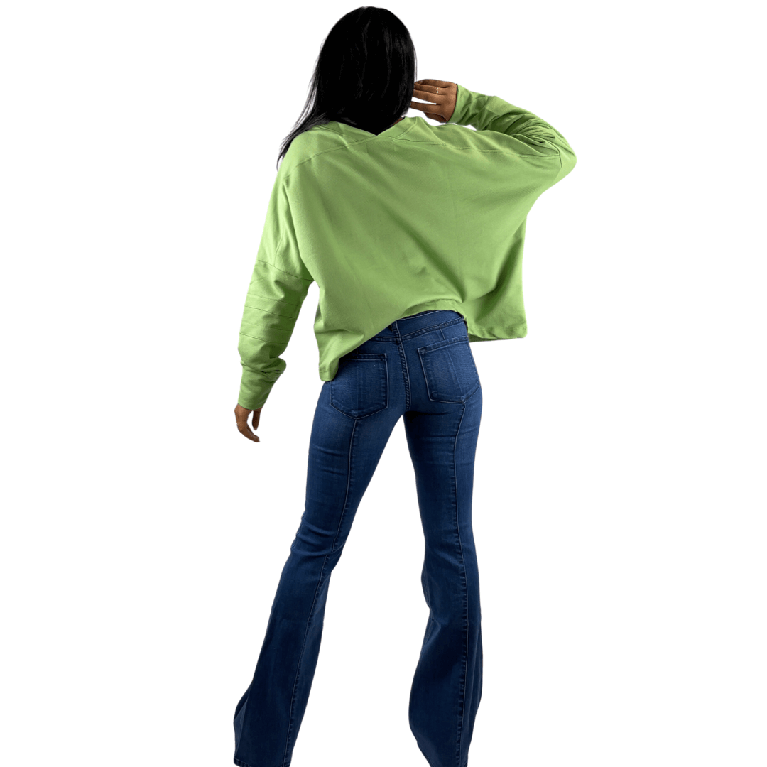 Mint Green V-Neck Cotton Sweatshirt Made in USA