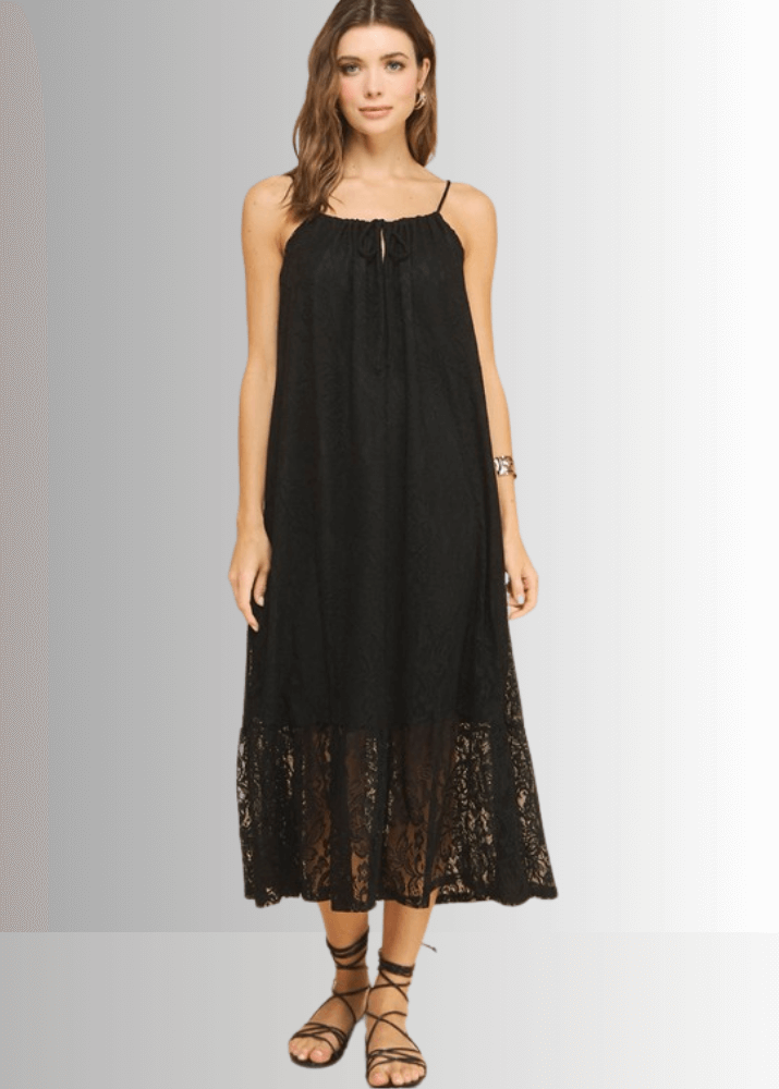 Gianna Lace Front Tie Midi Dress in Red