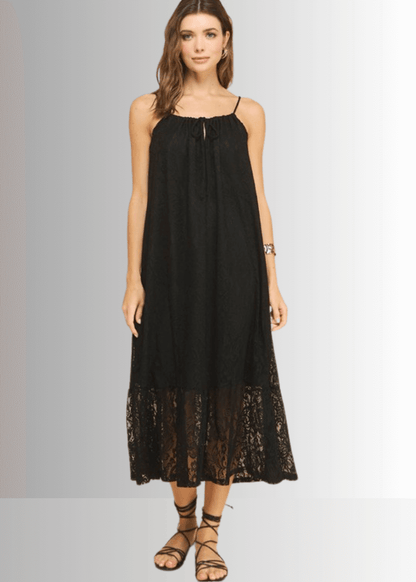 Gianna Lace Front Tie Midi Dress in Red