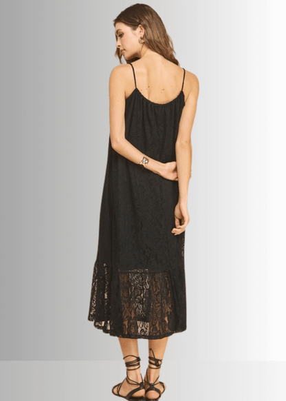 Gianna Lace Front Tie Midi Dress in Black