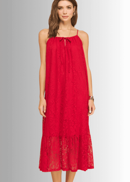 Gianna Lace Front Tie Midi Dress in Ivory