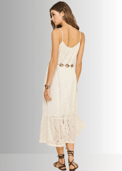 Gianna Lace Front Tie Midi Dress in Ivory