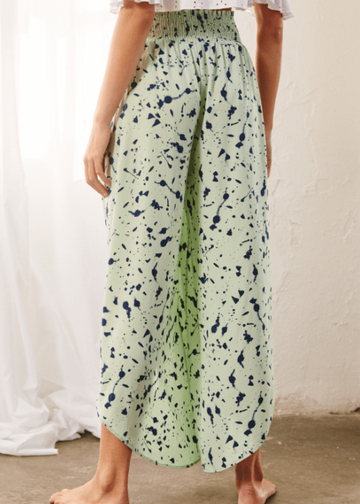 Easy Breezy Smocked Diagonal Cut Gaucho Pants in Lime
