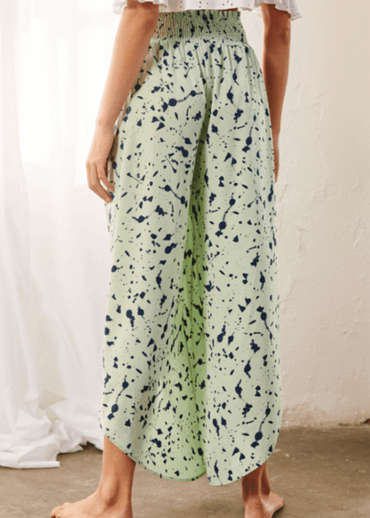 Easy Breezy Smocked Diagonal Cut Gaucho Pants in Lime
