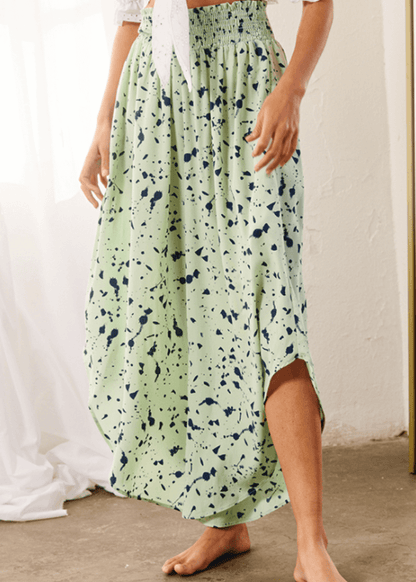 Easy Breezy Smocked Diagonal Cut Gaucho Pants in Lime