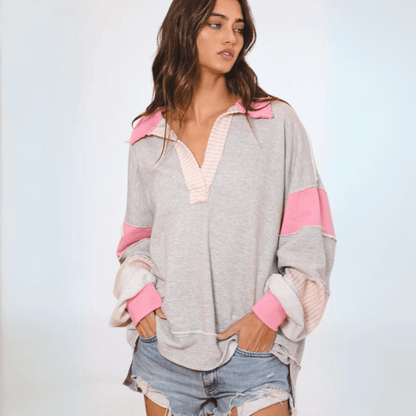 Bucket List Favorite Oversized Sweatshirt in Grey/Pink Made in USA