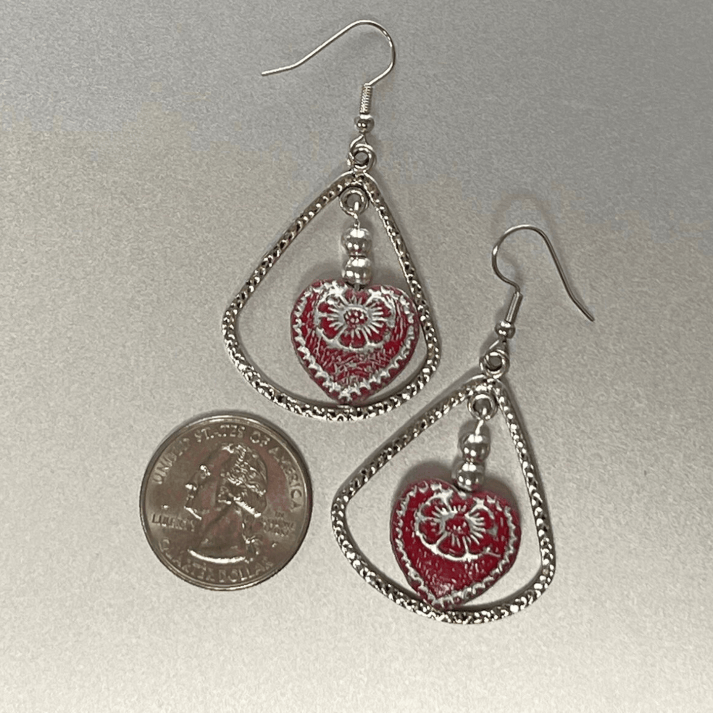 Vintage Red Heart Hoop Earrings Made in USA