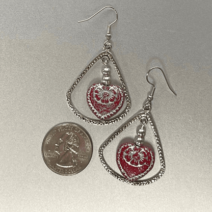 Vintage Red Heart Hoop Earrings Made in USA