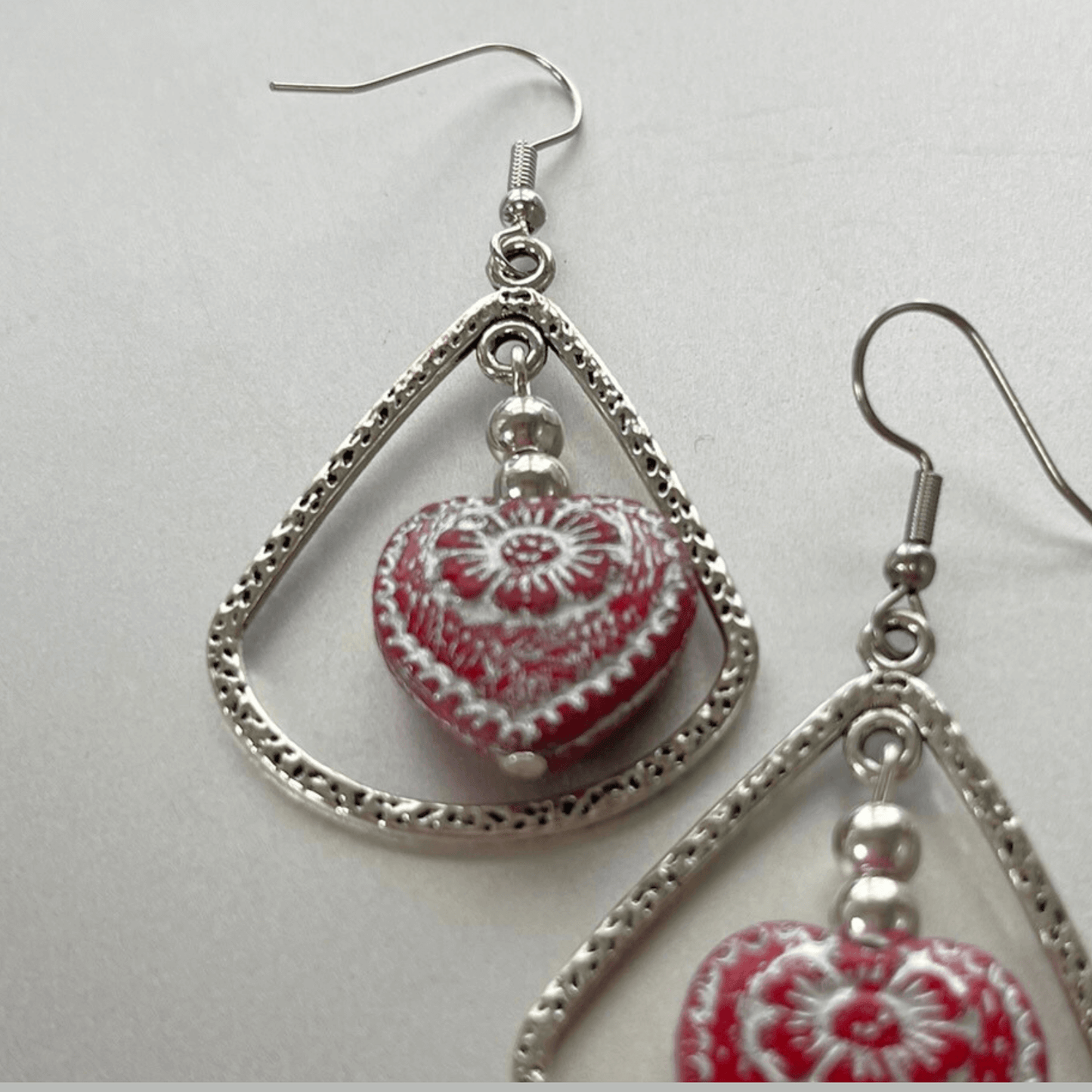 Vintage Red Heart Hoop Earrings Made in USA