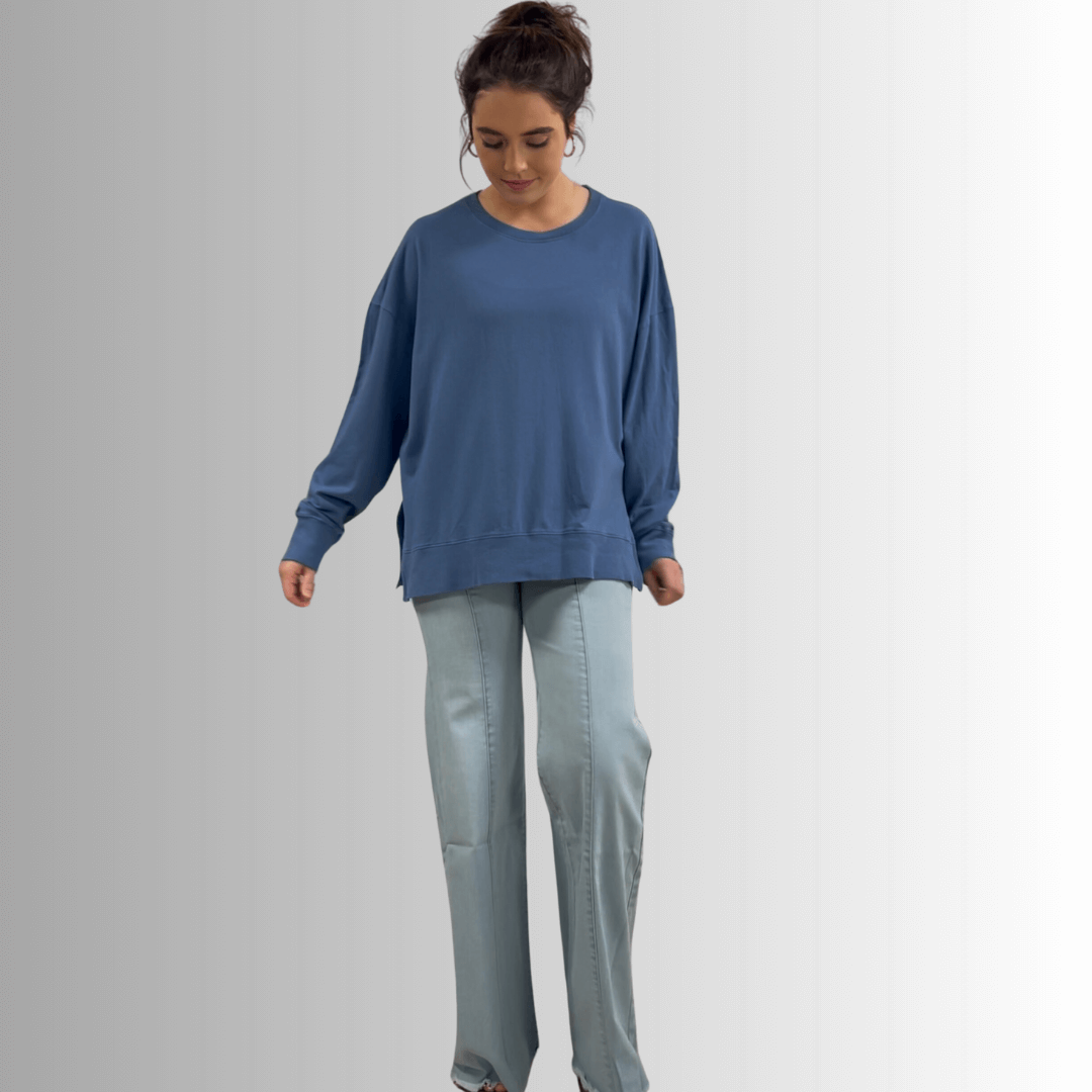 Tessa Lightweight French Terry Sweatshirt in Black Made in USA