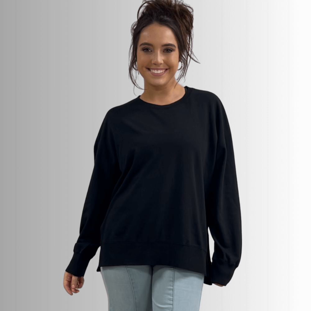 Tessa Lightweight French Terry Sweatshirt in Black Made in USA