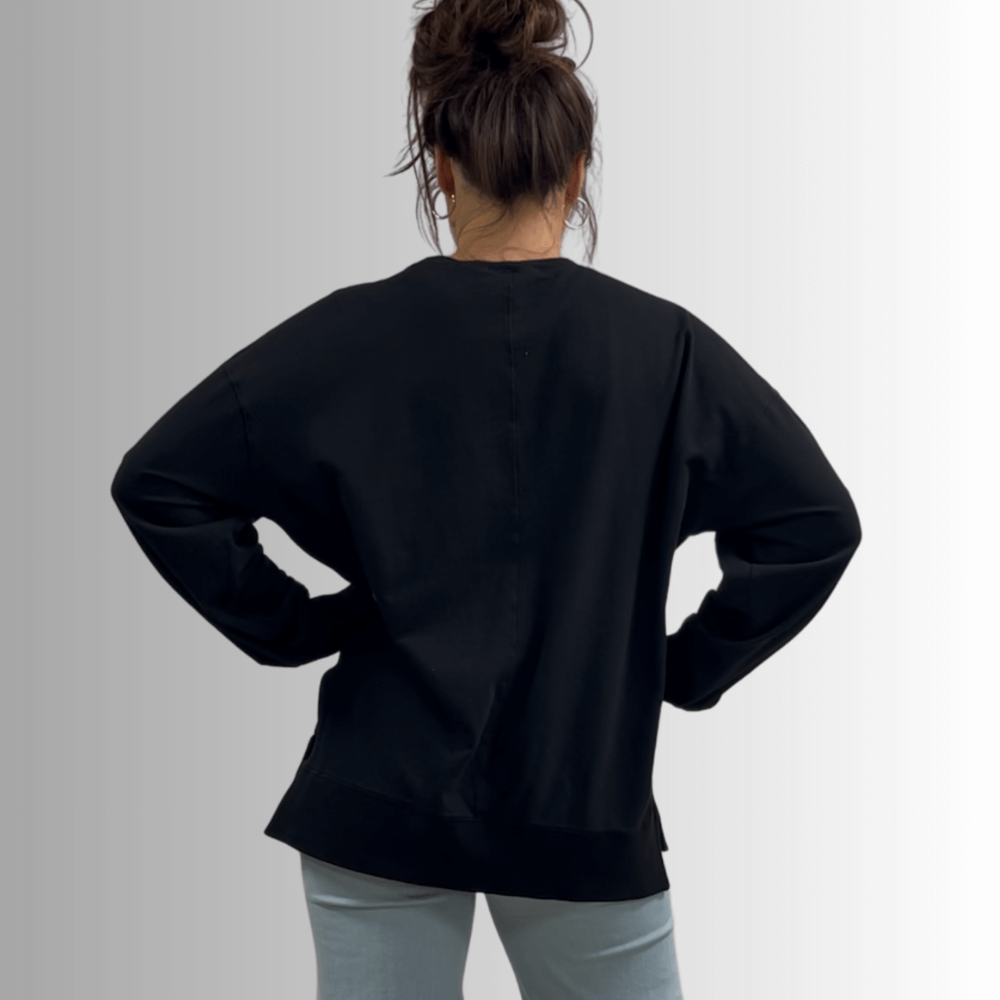 Tessa Lightweight French Terry Sweatshirt in Black Made in USA