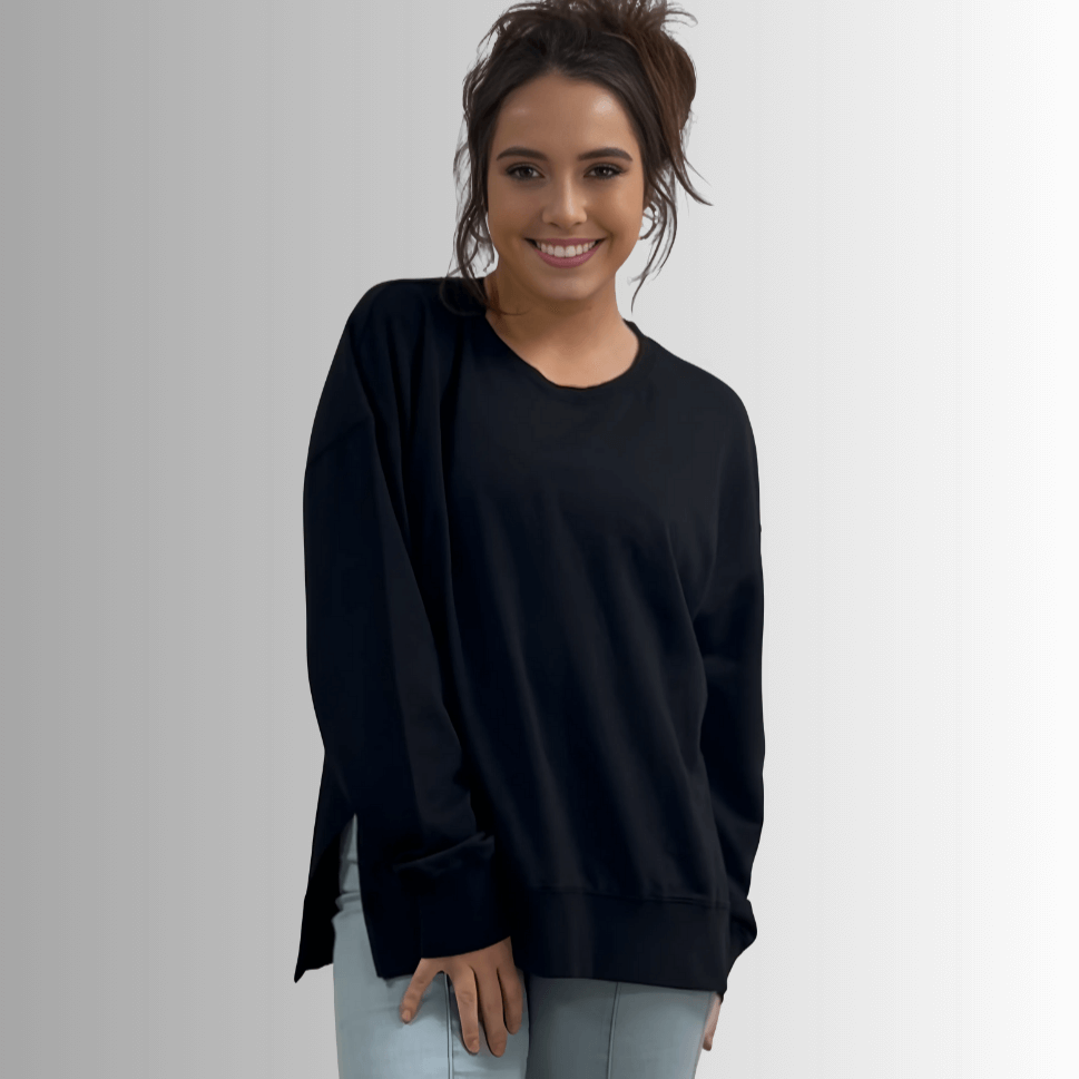 Tessa Lightweight French Terry Sweatshirt in Black Made in USA