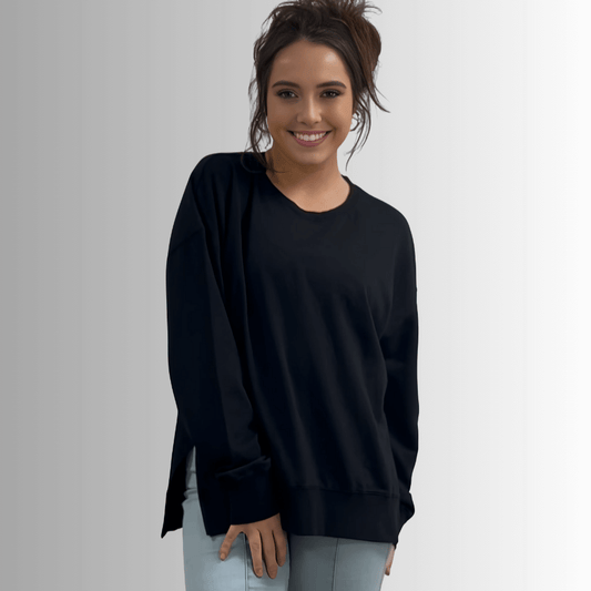 Tessa Lightweight French Terry Sweatshirt in Black Made in USA