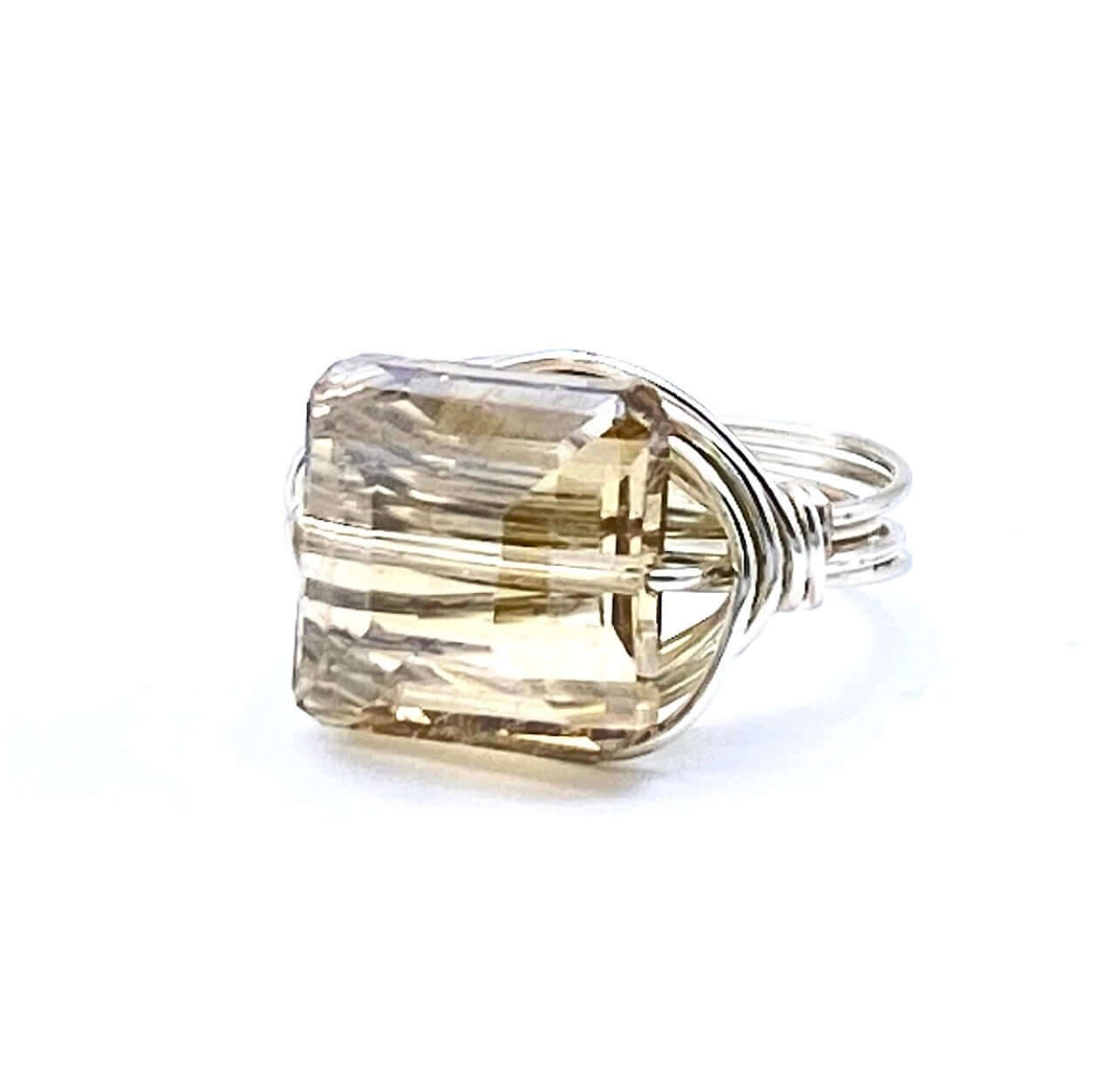 Champagne Square Crystal Ring Handmade in USA