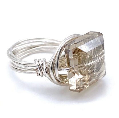 Champagne Square Crystal Ring Handmade in USA