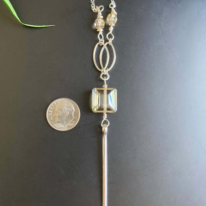 Crystal Drop Bar Necklace Silver Chain Made in USA
