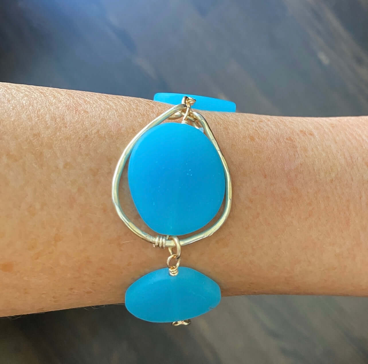 Artisan Aqua Blue Frosted Glass Bracelet Handmade in USA