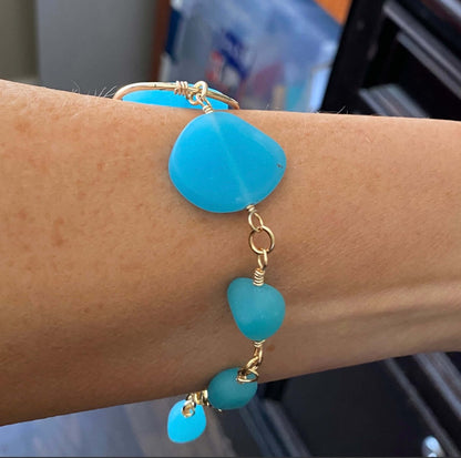 Artisan Aqua Blue Frosted Glass Bracelet Handmade in USA