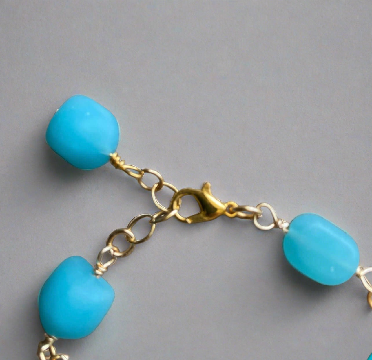 Artisan Aqua Blue Frosted Glass Bracelet Handmade in USA