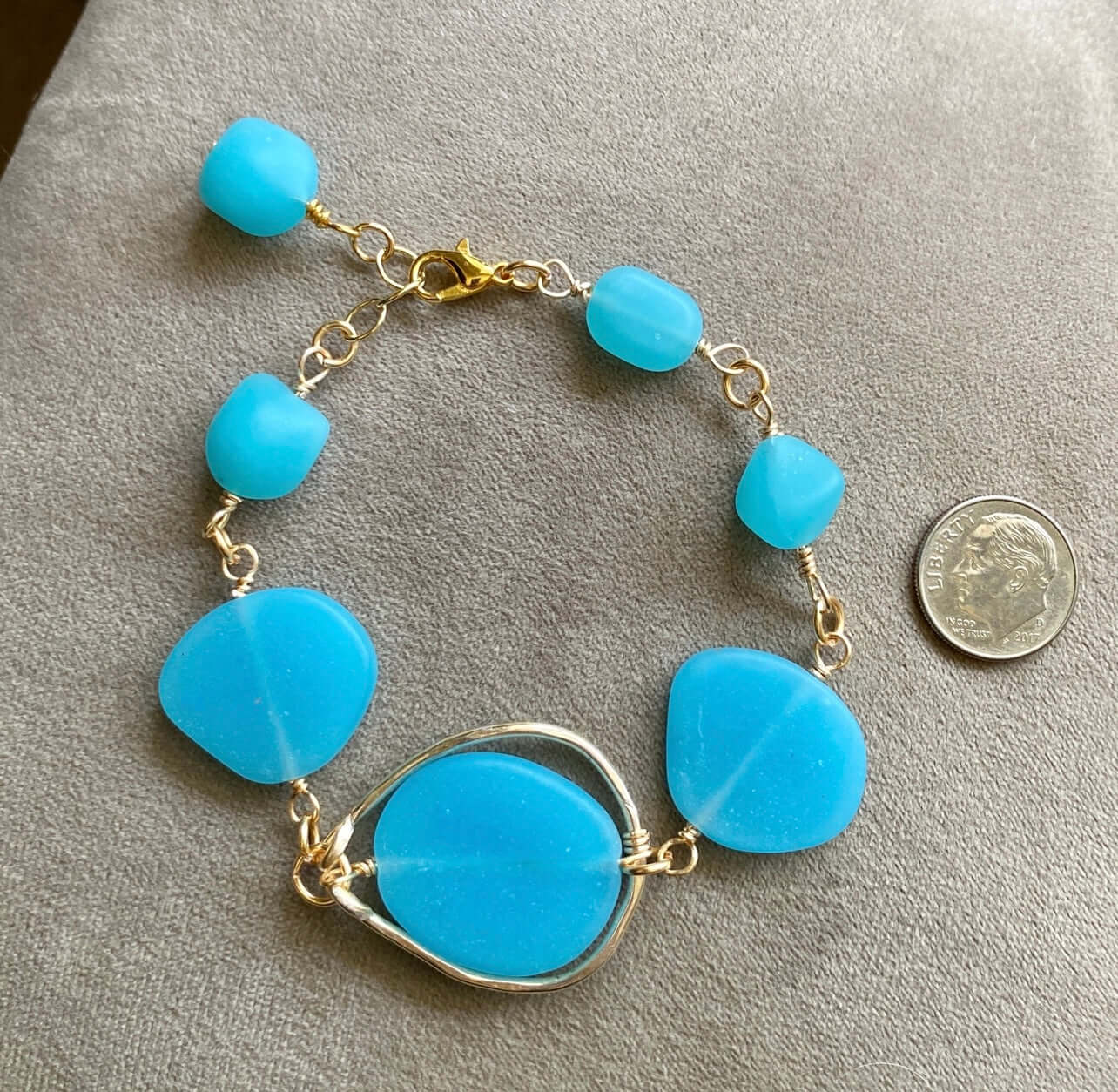Artisan Aqua Blue Frosted Glass Bracelet Handmade in USA