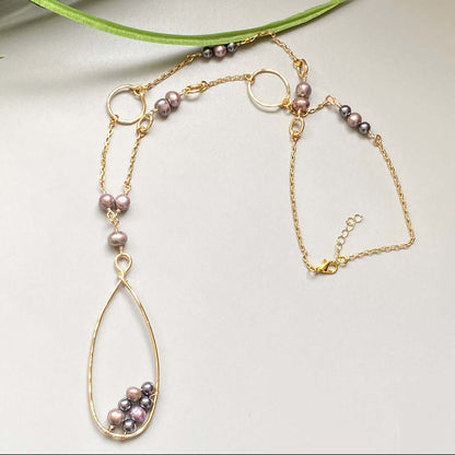 Peacock Pearl and Teardrop Hoop Pendant Necklace Handmade in USA
