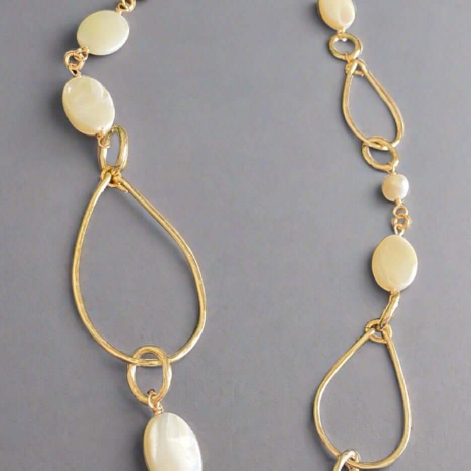 Mother of Pearl Hammered Hoops Necklace Handmade in USA