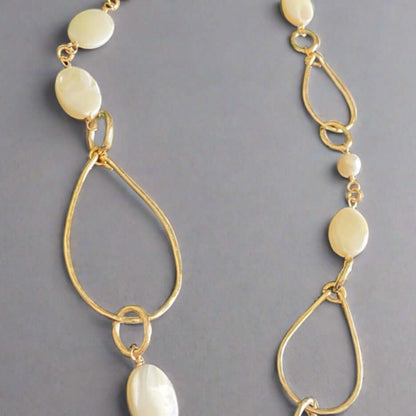 Mother of Pearl Hammered Hoops Necklace Handmade in USA