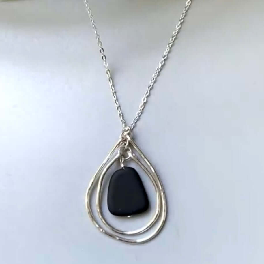 Artisan Handmade Frosted Black Glass Pendant Made in USA