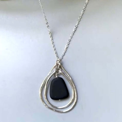 Artisan Handmade Frosted Black Glass Pendant Made in USA