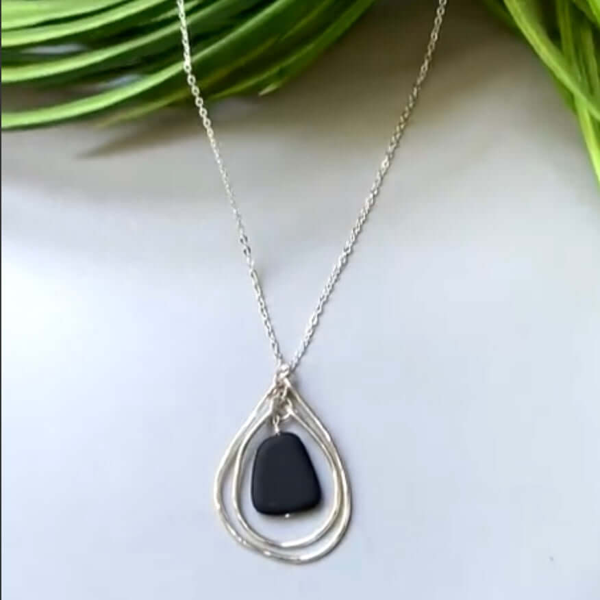 Artisan Handmade Frosted Black Glass Pendant Made in USA