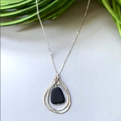 Artisan Handmade Frosted Black Glass Pendant Made in USA