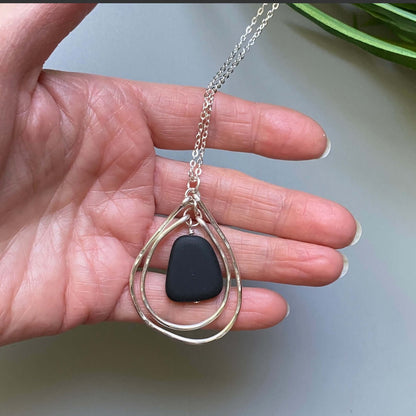 Artisan Handmade Frosted Black Glass Pendant Made in USA