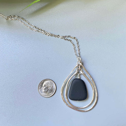 Artisan Handmade Frosted Black Glass Pendant Made in USA