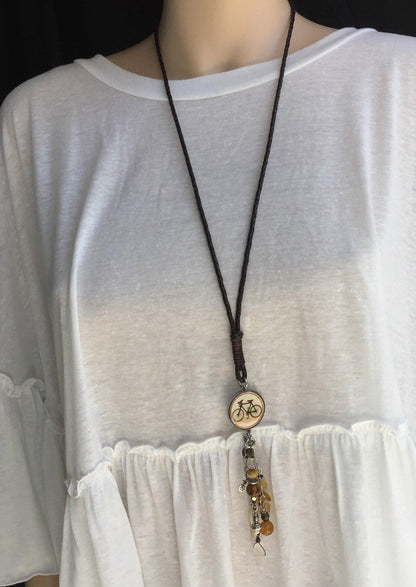 Vintage Bicycle Long Drop Necklace Made in USA