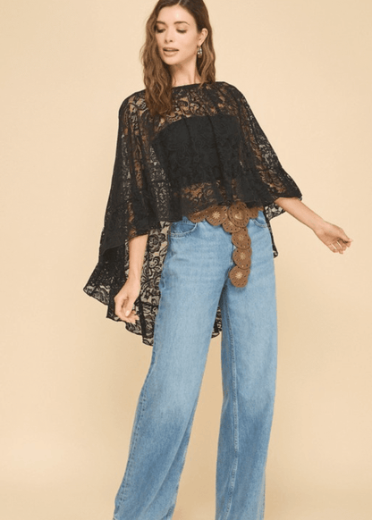 Victoria Black Lace Accent Shawl