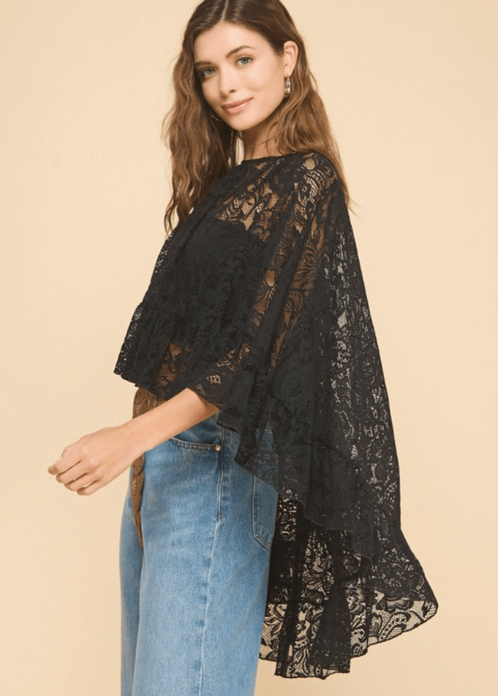 Victoria Black Lace Accent Shawl