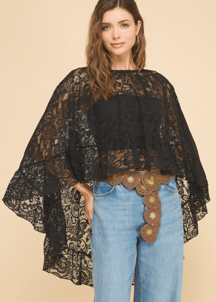 Victoria Black Lace Accent Shawl
