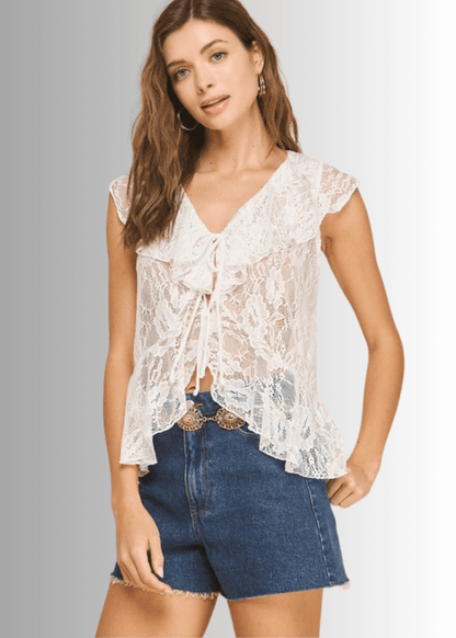 Clara White Lace Double Tie Closure Top