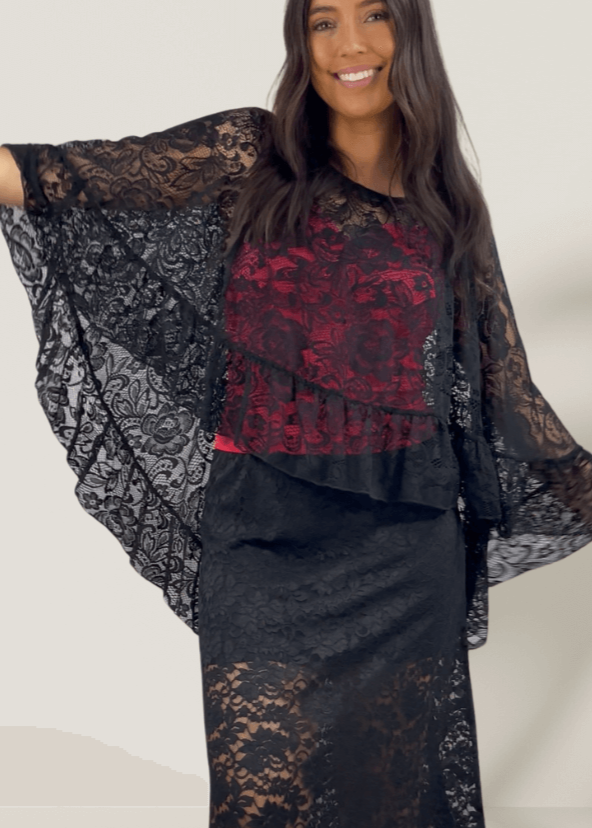 Victoria Black Lace Accent Shawl